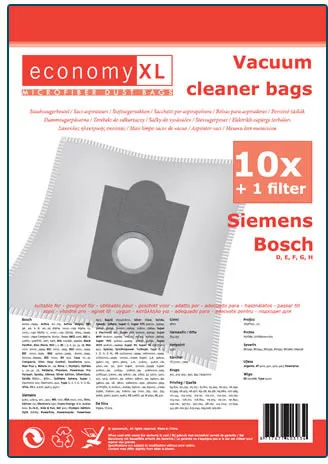 10 Staubsaugerbeutel Economy geeignet für Siemens VSQ 5X1230 Extreme Silence Pow