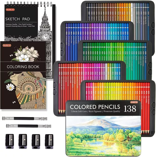 138 Colours Professional Colouring Pencils, Soft Core Coloured Pencils Set with