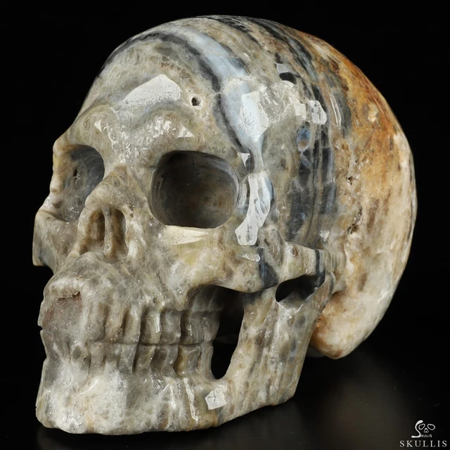 5.1" Geode fluorite Hand Carved Crystal Skull, Realistic, Crystal Healing