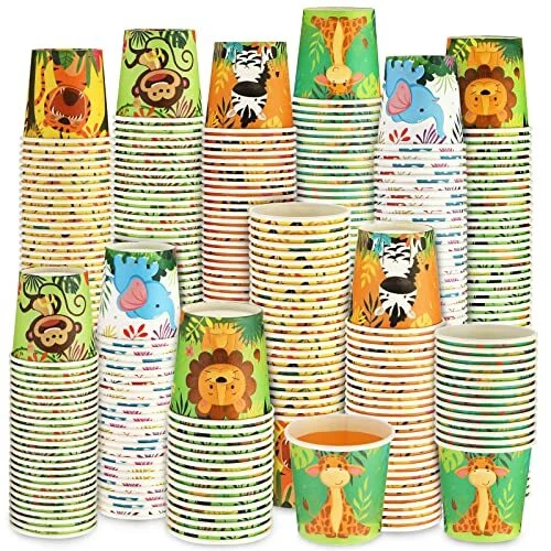 300 Pack 5 oz Jungle Animals Paper Cups Small Colorful Safari Animals Bathroom
