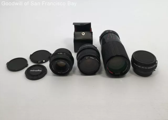 Lot of 3 Lens For Minolta Cameras 45mm 52mm 80-200mm and 1 Teleconverter