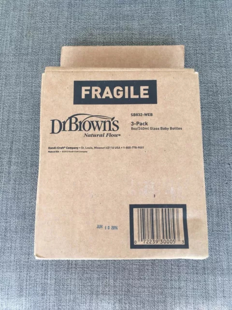 Dr Browns Original Glass Natural Flow Baby Bottles 8 Ounce 3 Pack, MADE IN USA