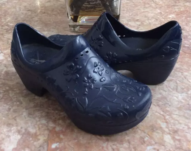 Dansko Women's Pixie Navy Floral Block Heel Nurse Clogs Sz 36/US 5.5-6 EUC, $150