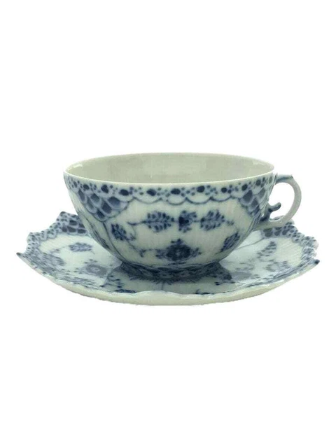 Royal Copenhagen #16 Cup & Saucer 1130 Blue Fluted Full Lace