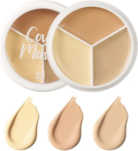 Tri-Color Cream Concealer Contour Palette, Full Coverage, Waterproof Long-Lastin