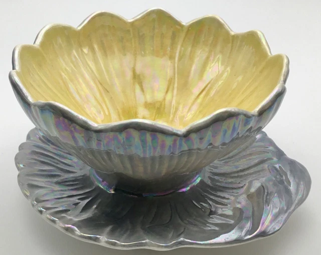 VTG Royal Winton Grimwades Blue Lusterware Lotus Desert Bowl w/ Underplate 