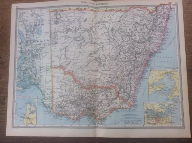 2 Antique colour Maps South East Australia Queensland c1904 Harmsworth Atlas