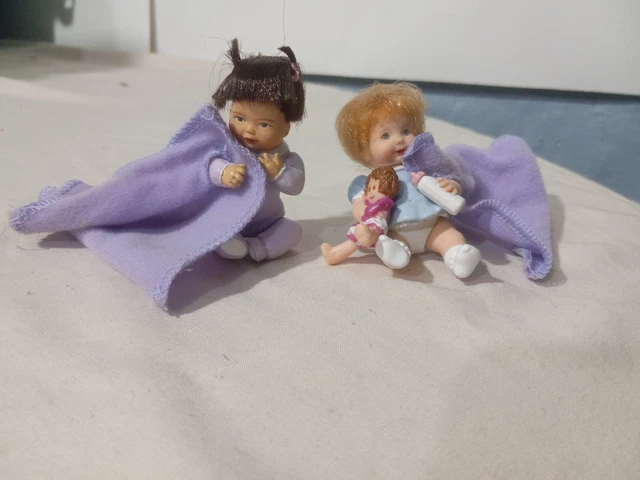 Vintage 1987 Bandai Tiny Blessings Baby Lee Ann & Sarah Jointed Petite Doll Lot