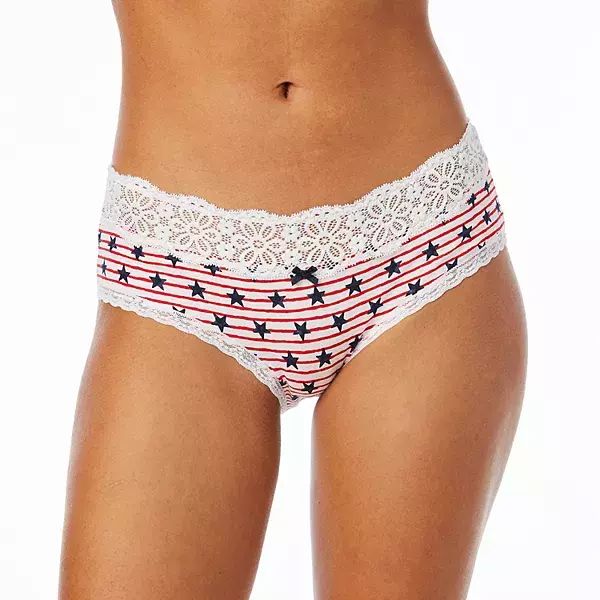 SO Intimates Americana Stars & Stripes Lace Trim  BOYBRIEF Size 6/Medium