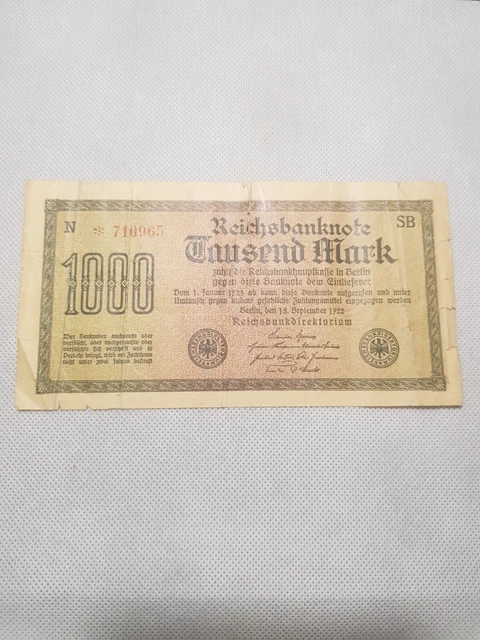 1922 German Reich's 1000 Mark Bank Note " Circulated "