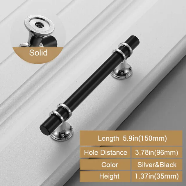 Black Silver Kitchen Cabinet Handles Bar Pulls Bathroom Drawer Pulls Wardrobe US