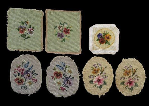Lote de 7 flores de lona con acabado con aguja de lona floral sin enmarcar fotos