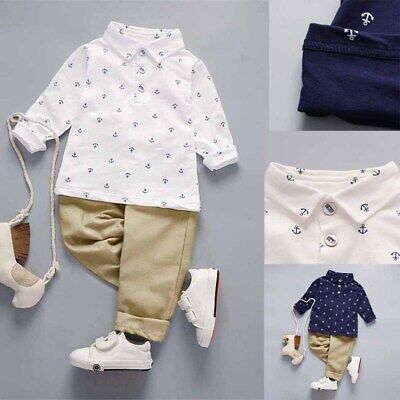 Toddler Infant Baby Boys Gentleman Outfits Long Sleeve Print Tops Pants Clothes