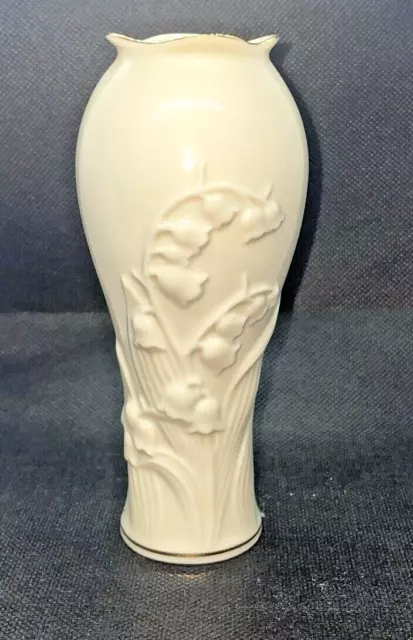 Lenox Cream 5.5” Bud Vase Lily of the Valley Embossed w/ Gold Trim