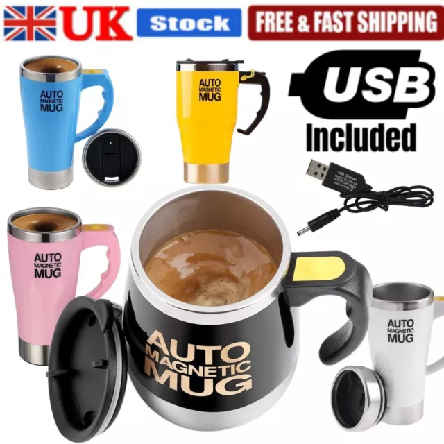 Selbstrührender Becher USB Lazy Auto Edelstahl Wiederaufladbar Heißgetränke Geschenk UK