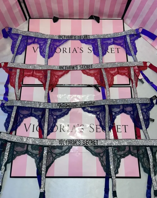Victorias Secret  Garter Belt Shine Strap Lace Logo BEAUTIFUL  (4) XS/S
