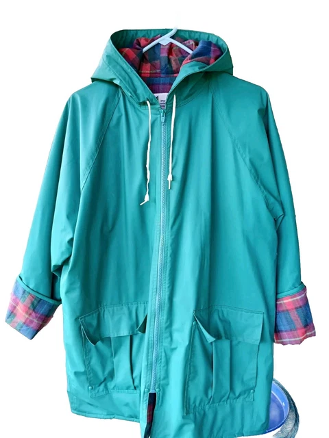 VTG MISTY HARBOR Green Rain Coat Womens LG Flannel Lined Reversable Zip Jacket 45.99 PicClick