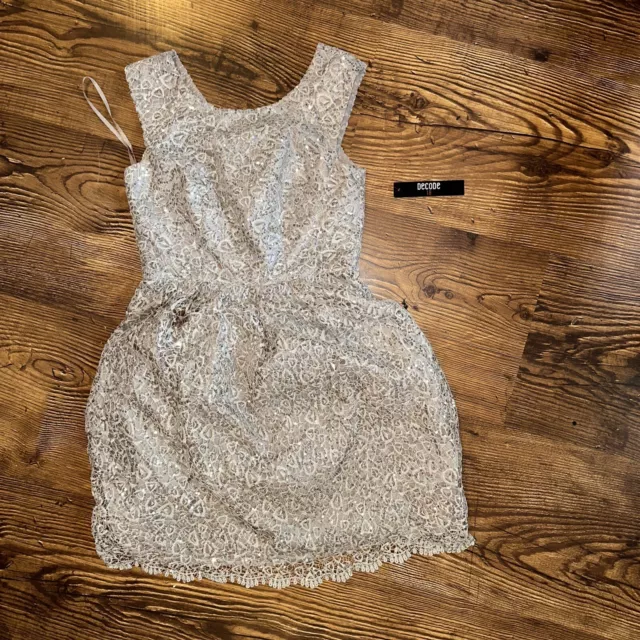 NEW Decode 1.8 Women Short Dress Cocktail  Party Tan Silver Sequin Size 2