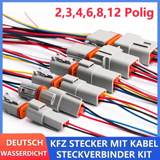 DT DEUTSCH WASSERDICHT Stecker Set 2/3/4/6/8/12-Polig Steckverbinder KFZ  0,5-2mm EUR 6,49 - PicClick DE