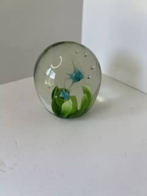 Vintage Hand blown Oval Glass Paperweight. Angel Fish. Tropical Fish. Blue