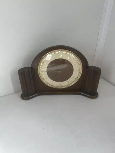 Vintage mantle clock Art Deco Smiths 30 Hour Movement Burgrove Oak C:-1940s..