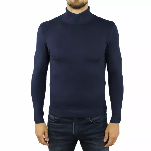Maglia Uomo Collo Alto Cashmere Maglione Dolcevita Blu Maglioncino M L XL XXL