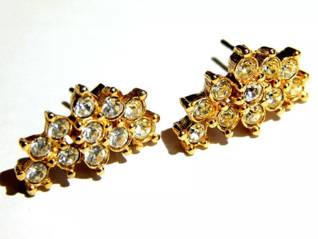 Vintage Signed Avon Gold Tone Clear White Rhinestone Dainty Stud Earrings