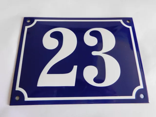 XL Large French Handcrafted Enamel Porcelain 8″x 5.75″ House Gate Number Sign 23
