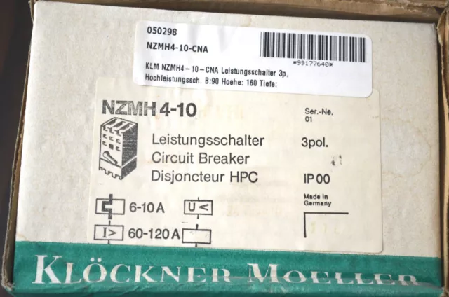 Moeller Klöckner NZMH4-10-CNA 3p Leistungsschalter Lasttrennschalter NEU OVP