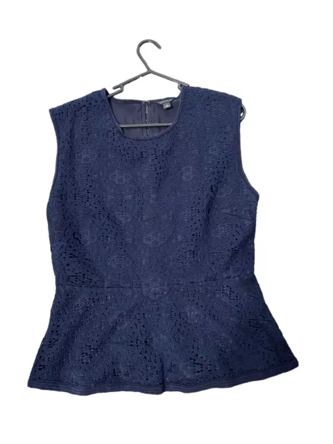 Ann Taylor Loft Womens Taupe navy blue Lace Sleeveless Scoop Neck Tank Top S