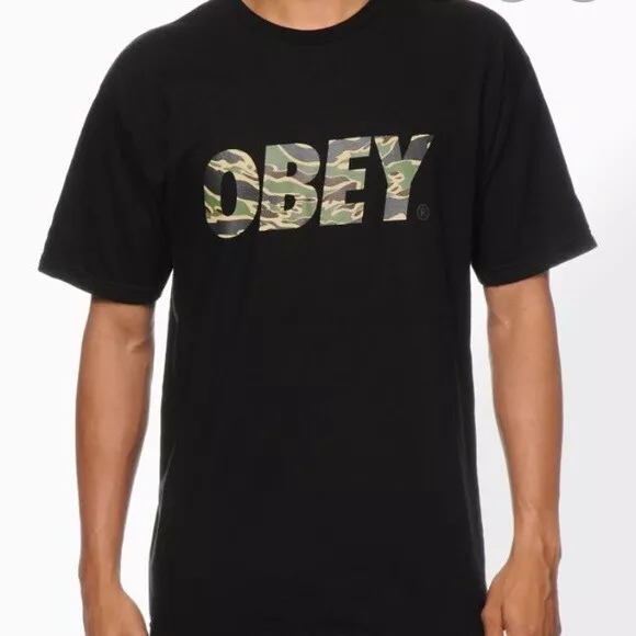 UNISEX Womens Mens OBEY PROPAGANDA T Shirt CAMO Black Top Hip Hop S