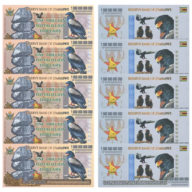 Zimbabwe Banknote/One Trillion Yottalillion 2008/Dollar/ 5 Stück