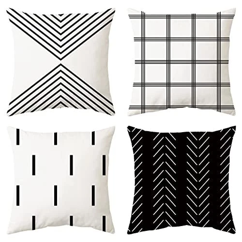 INKARO Lot de 4 Housses de Coussin décoratives en Lin - Motif géométrique - p...