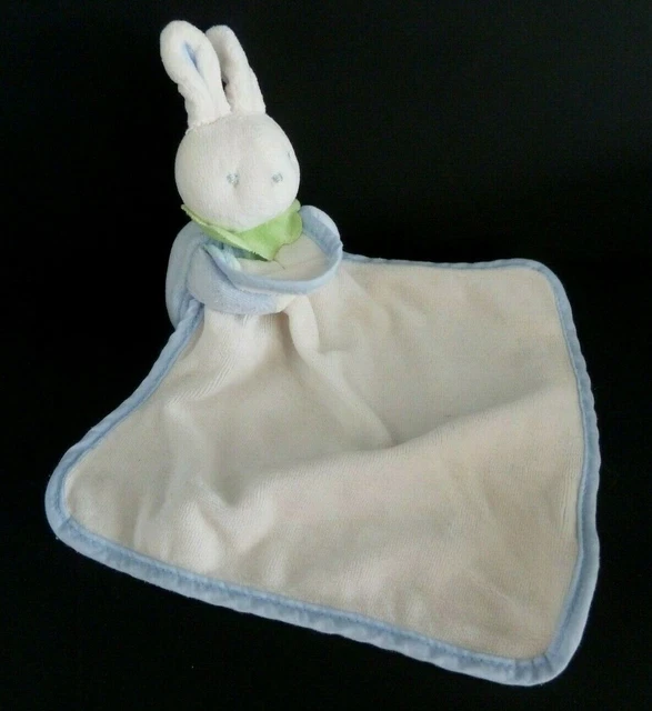 F22. DOUDOU PELUCHE LAPIN AVEC MOUCHOIR KLORANE BLANC BLEU COL VERT - Lire SVP