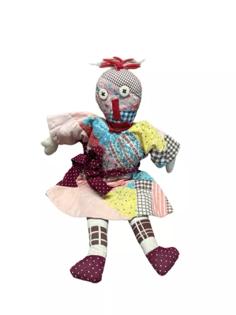 Folk Art Quilted Doll Dress Vintage Unknown Age Yarn