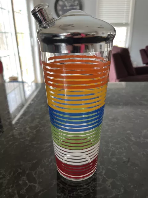 Hazel Atlas Multi-Color Stripes Glass Cocktail Shaker