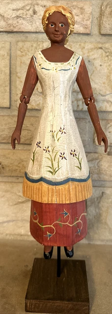 Foreside Carved Wood Woman Girl Doll Figurine Pole Stand Jointed Arms ALTERED