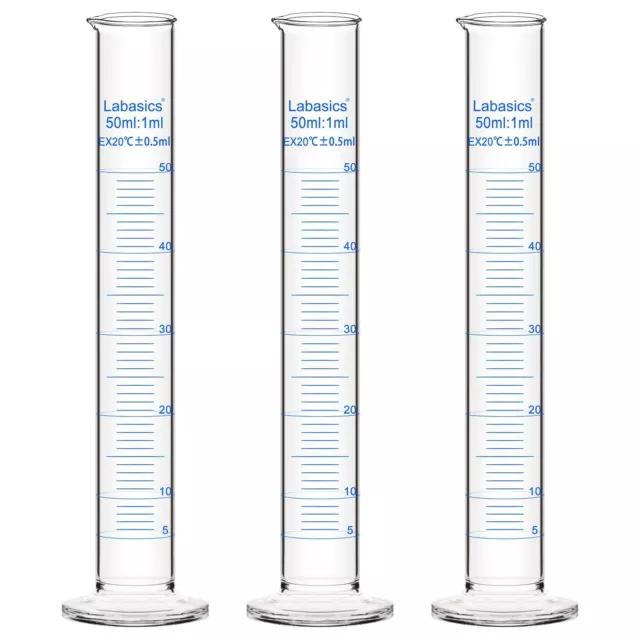 Labasics 3-Pack Borosilicate Glass 50 ml Heavy Wall Graduated Cylinder Measur...