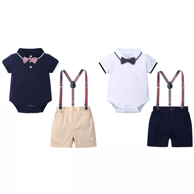 Baby Boys Gentleman Outfit Set Bow Romper Suspender Shorts Birthday Party Suit