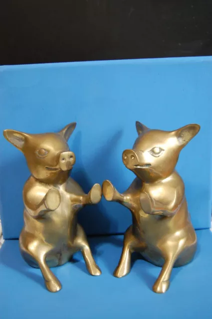 adorable vintage MCM brass patty-cake pigs bookends made in Korea (2)