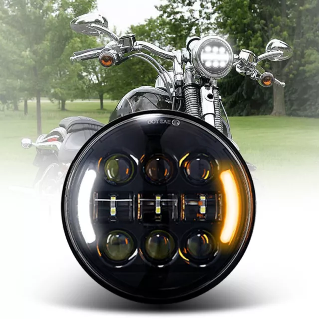 1x DOT Motorcycle 5-3/4" 5.75 LED Headlight Projector Halo Ring DRL Turn Signals