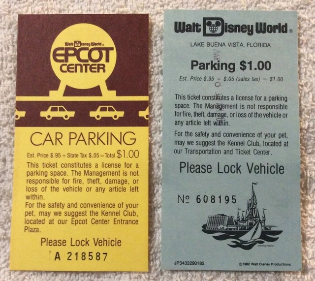 WALT DISNEY WORLD Lake Buena Vista Florida and Epcot Center Parking Passes 1984 39.64 PicClick CA
