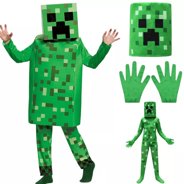 Kids Minecraft Creeper Cosplay Costume Jumpsuit Party Fancy Dress Outfit Gift