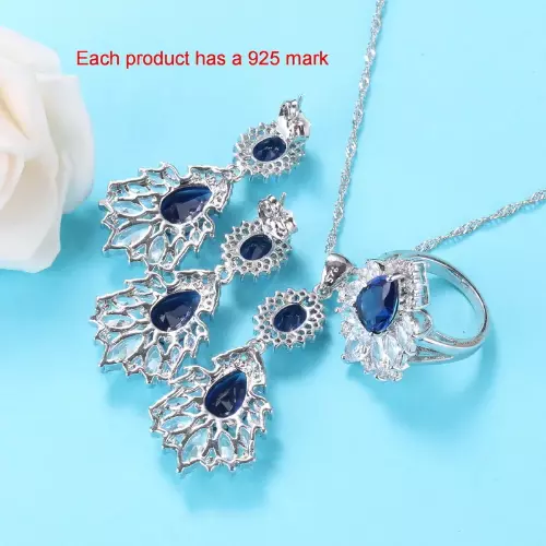 Luxury Jewelry Sets 925 Sterling Silver Blue Cubic Zircon Necklace Bracelet Set 2