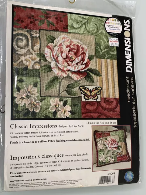 DIMENSION Needlepoint Kit Sealed Classic Impressions 18x18 Rose Butterfly New