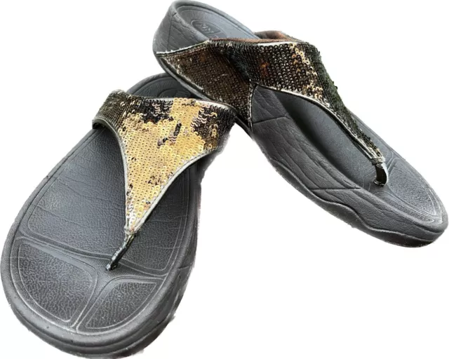 FITFLOP ELECTRA CLASSIC TOE Shoes THONGS Flip Flop/BRONZE SEQUINED/Sandals Sz 6