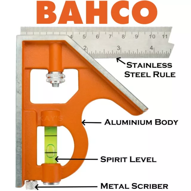 BAHCO Combination Set Square Stainless steel rule Choice Of 150mm, 300mm & 400mm 2