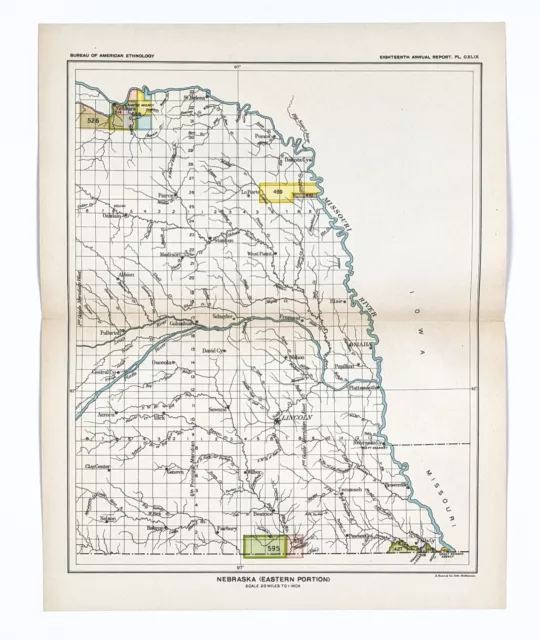 1899 East Nebraska Map Sioux Winnebago Oto Santee Indian Treaty Land Cessions