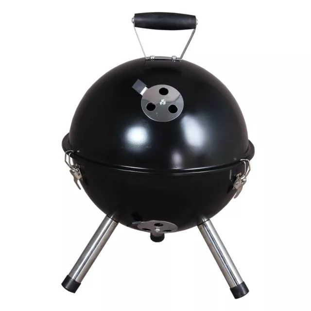 Jumbuck Portable Charcoal Chrome Grill BBQ Barbeque Hooded Carry Handle - Black