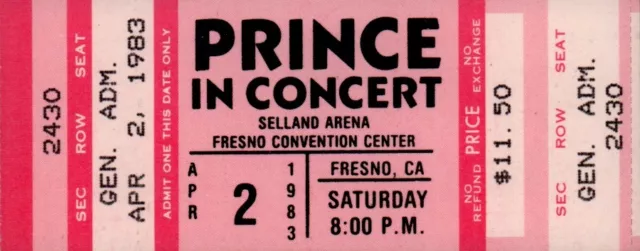 Prince 1983 The 1999 Tour Selland Arena Unused Fresno Concert Ticket / Nm 2 Mnt